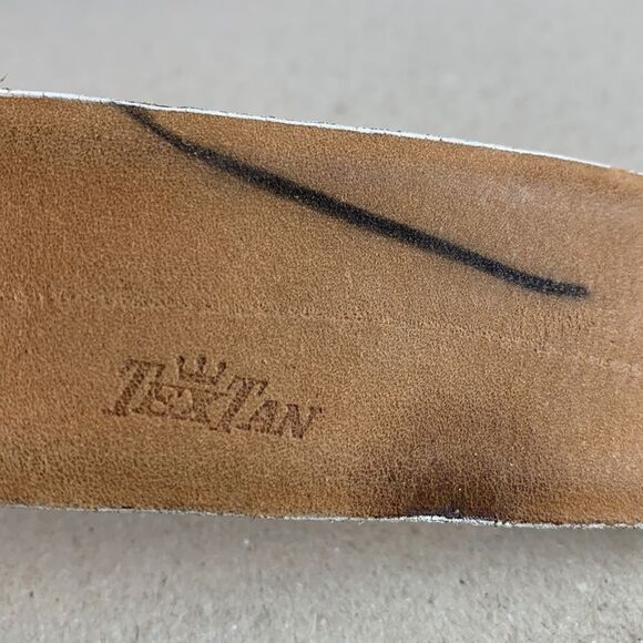 Vintage YES Pacifica MFG white leather Tex tan cowhide leather belt size 42 - Picture 3 of 7